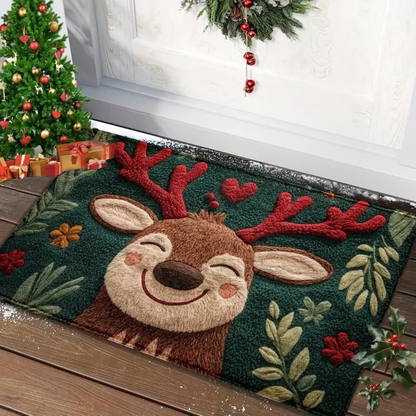 Jardioui Renne souriant Tapis de Porte Mignon Original