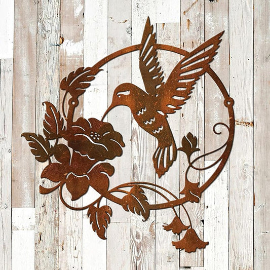 frJardioui Decoration Murale en Metal "Colibri Butinant une Fleur"